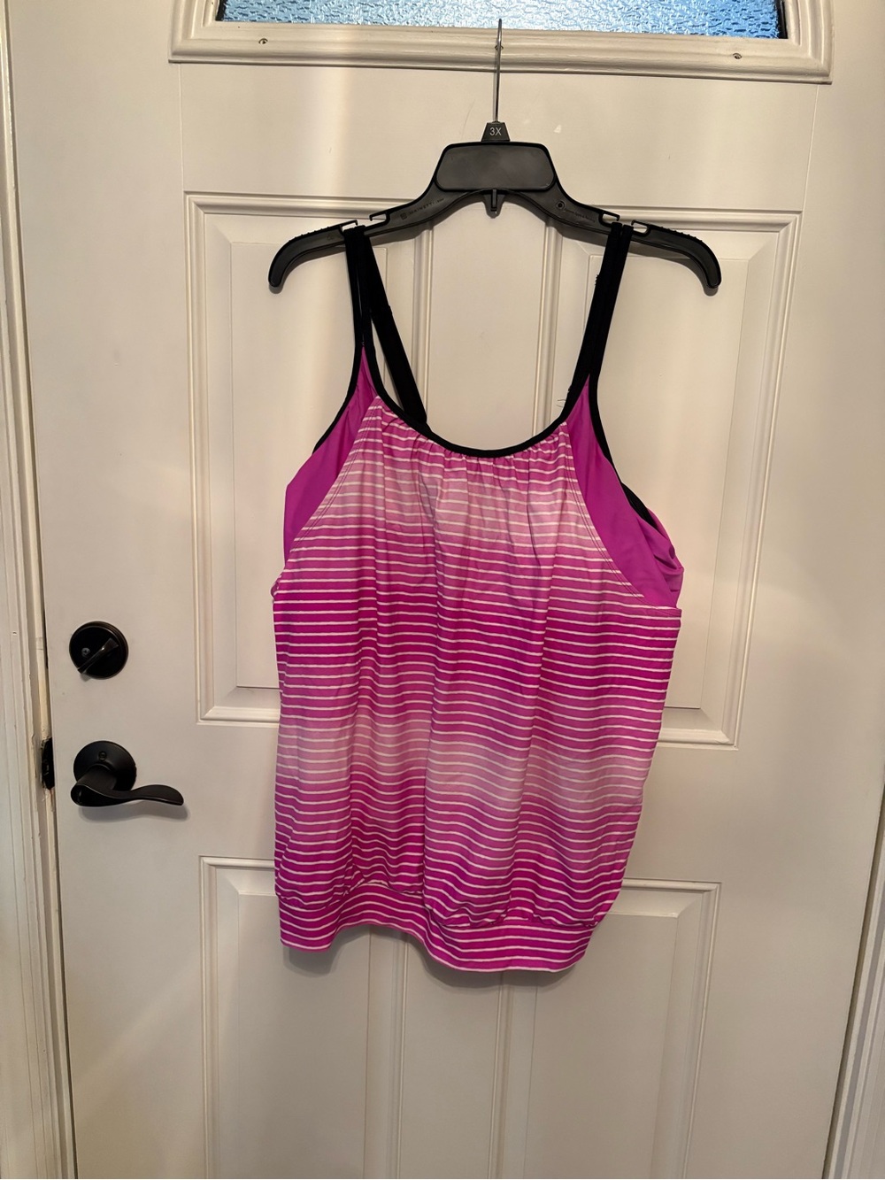 Free Country Pink Ombre Striped Swim Tank with Black Straps